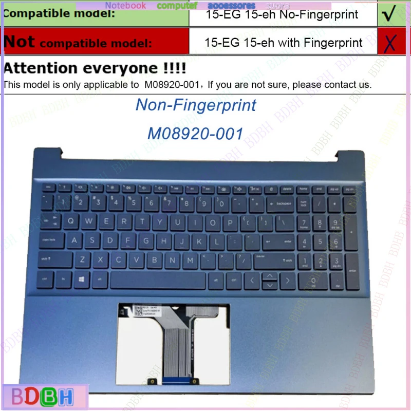 New For HP Pavilion 15-eg 15-eh Palmrest w/ Backlit Keyboard Blue M08920-001 US