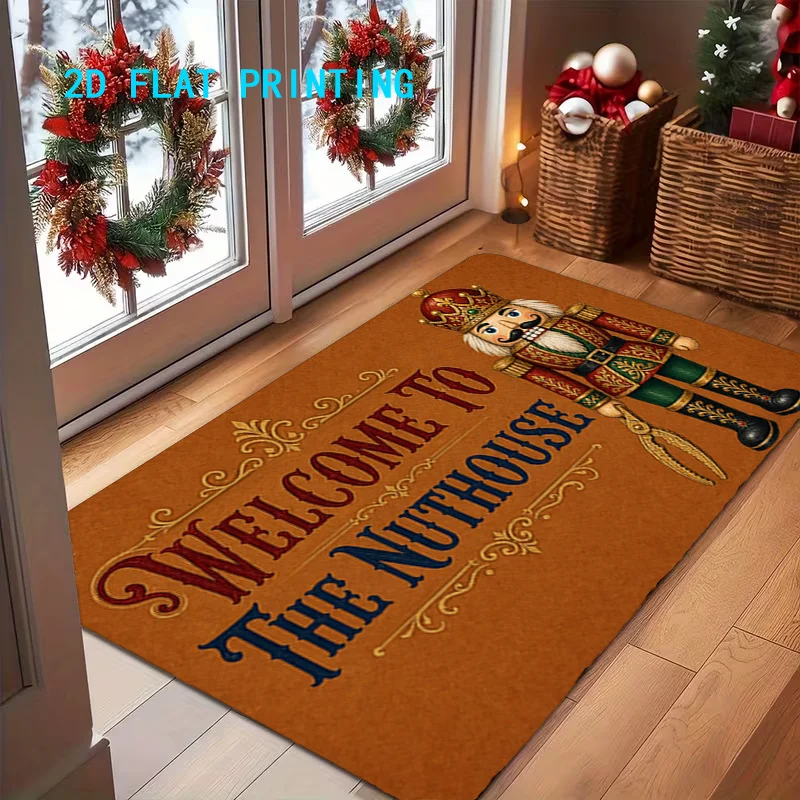 Christmas Argyle Plaid Seasons Greetings Rug Vintage Truck Wreath Pattern Floor Carpet For Entryway Xmas Home Party Decoration
