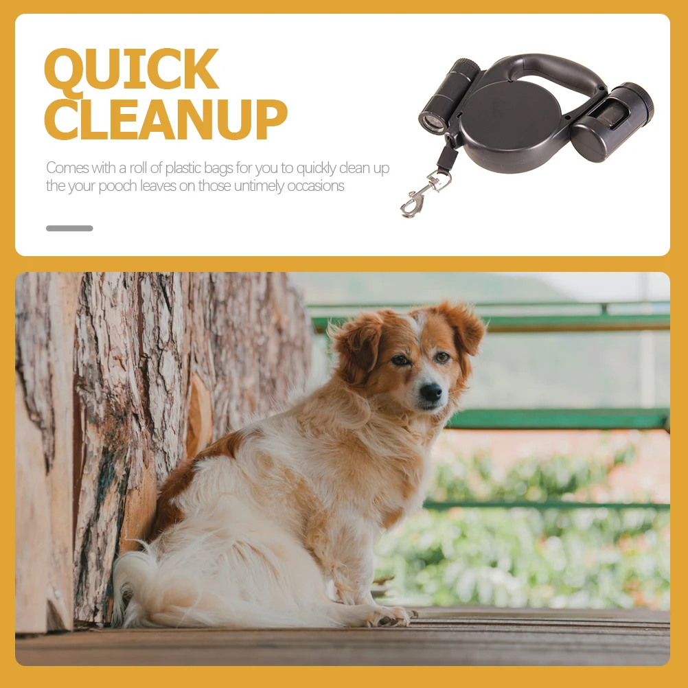 

5M Retractable Dog Leash Ergonomic Handle Led Light Telescopic Traction Rope Plastic Bags Night Use Black