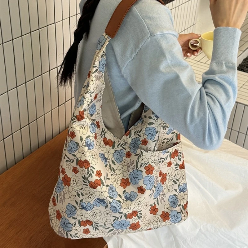 

New Summer Women's Shoulder Bag Floral Design Literary Girls Tote Bag Large Capacity Fashion Casual Shopping Handbag 2025