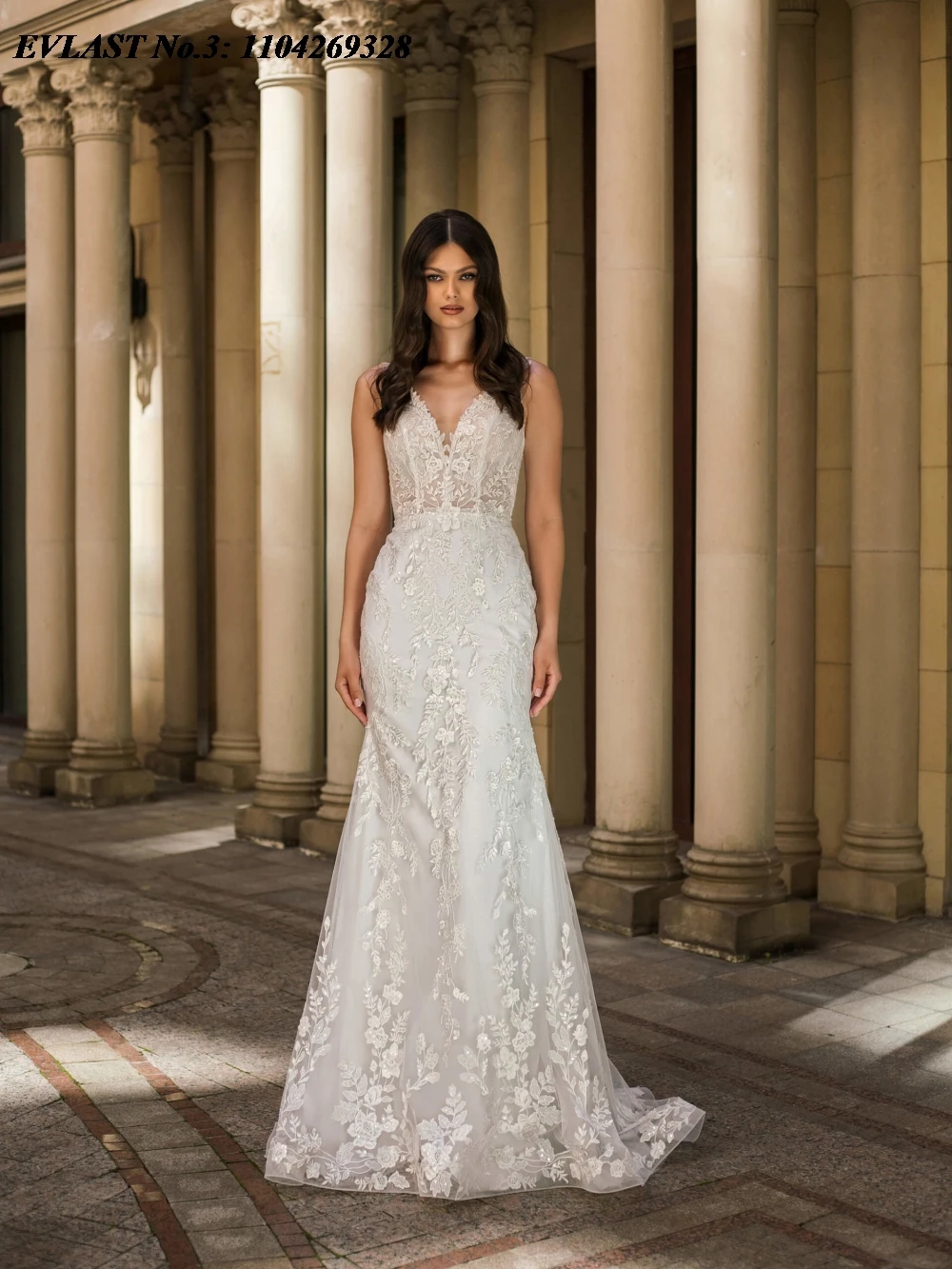 EVLAST Customized Romantic Mermaid Wedding Dress Lace Applique Detachable Train Sexy Women Bridal Gown Vestidos De Novia E3W41