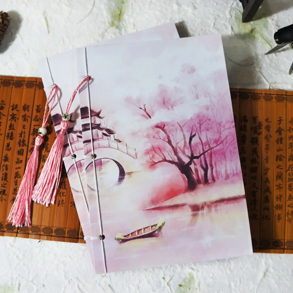 Chinese Style Wire-bound Notebook Handmade Vintage Original Tassel Diary Note Book Sketchbook Journal Notepad Office Stationery