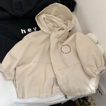 2025 New Spring Boys Girls Hooded Jacket Children Toddler Autumn Cartoon Zipper Shirt Fall Baby Boy Letters Fashion Clothing