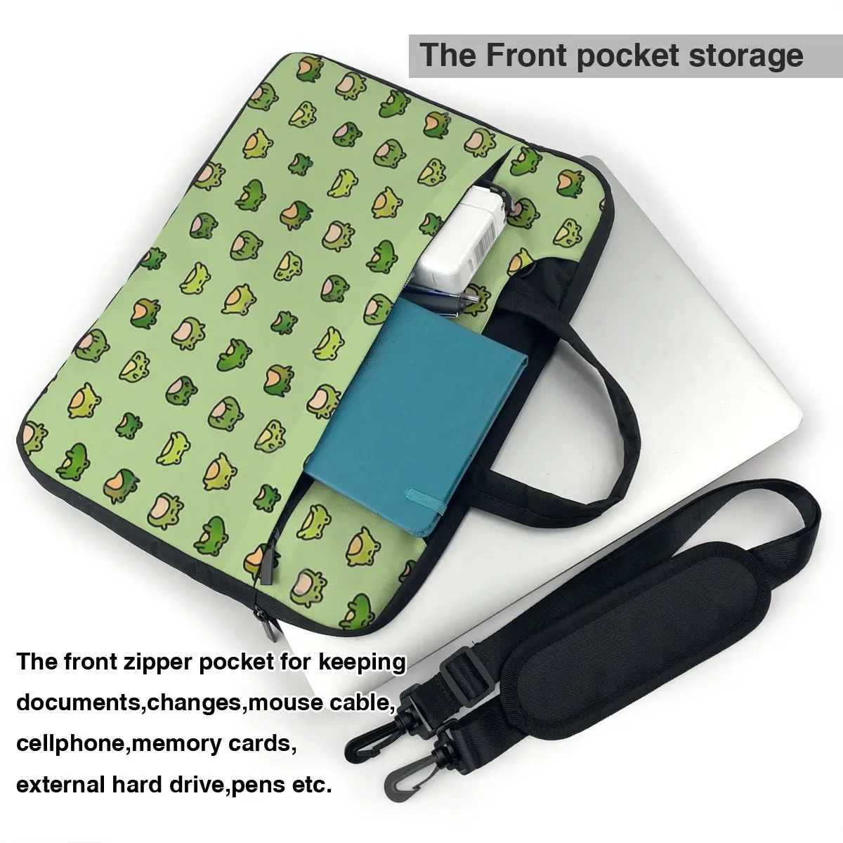 Frogs Doodle Laptop Bag Case Protective Vintage Computer Bag Bicycle Crossbody Laptop Pouch