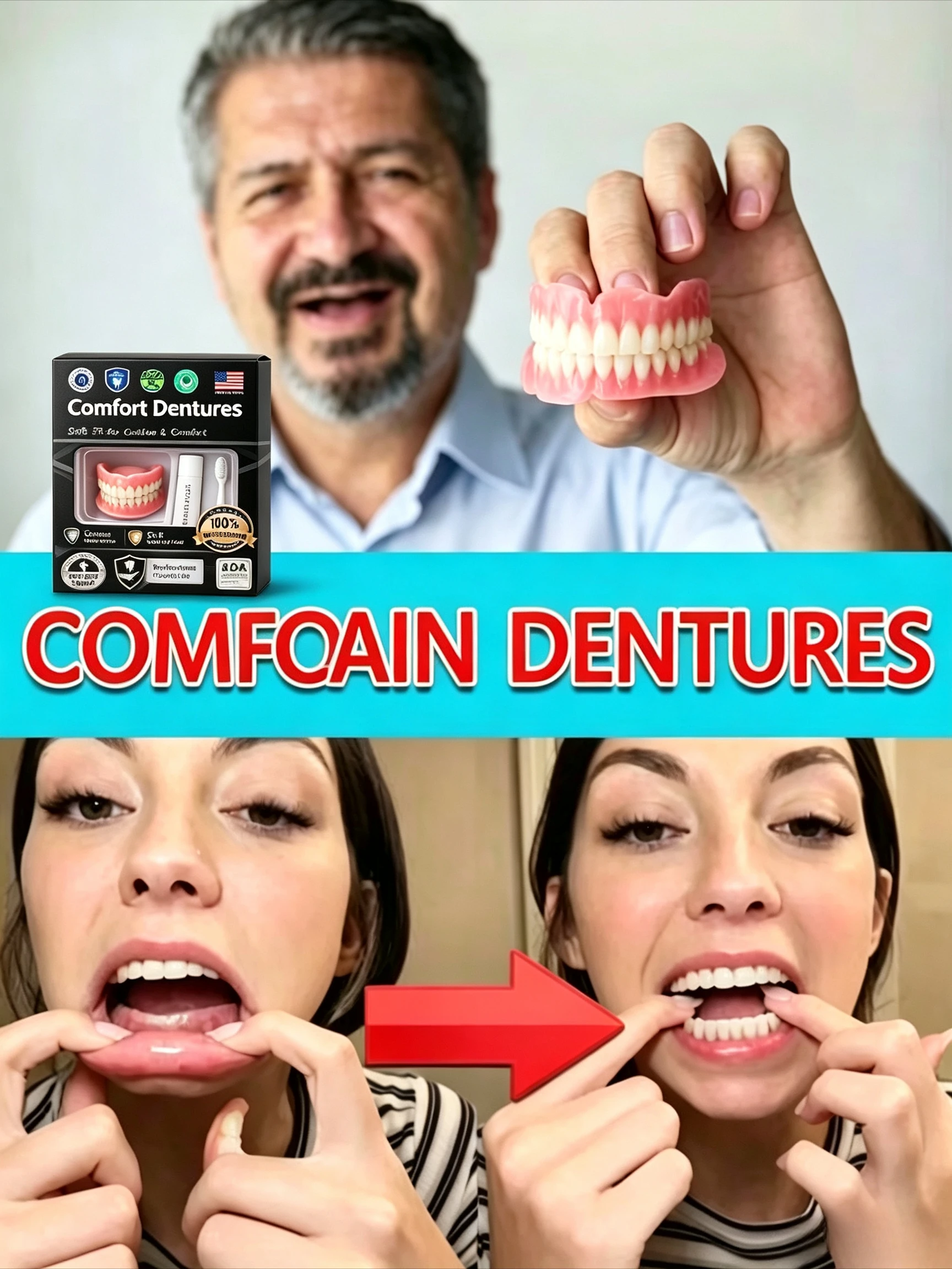 Adjustable Temporary Resin Full Denture Set Comfort Easy Wear Cosmetic Teeth With Natural Bright White Look For Everyone