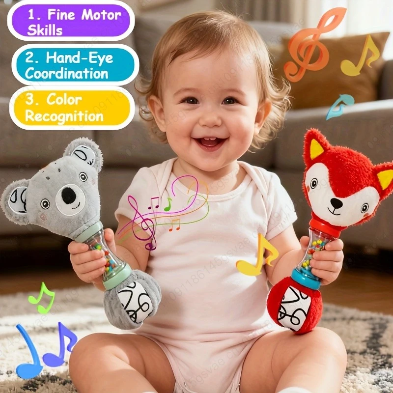 babyrammelaarspeelgoed - Ontwerp met vos- en koala-patronen, zachte pastelkleuren voor ontwikkeling van zintuiglijke spel- en motorische vaardigheden voor peuters