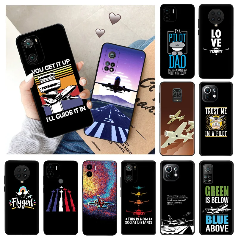 Soft Phone Cases For Xiaomi Mi 11 10t Lite 11t Pro Redmi Note 7 8 8t 10 k40 k60 k50 Airplane Aircraft Take Off Black Matte Cover