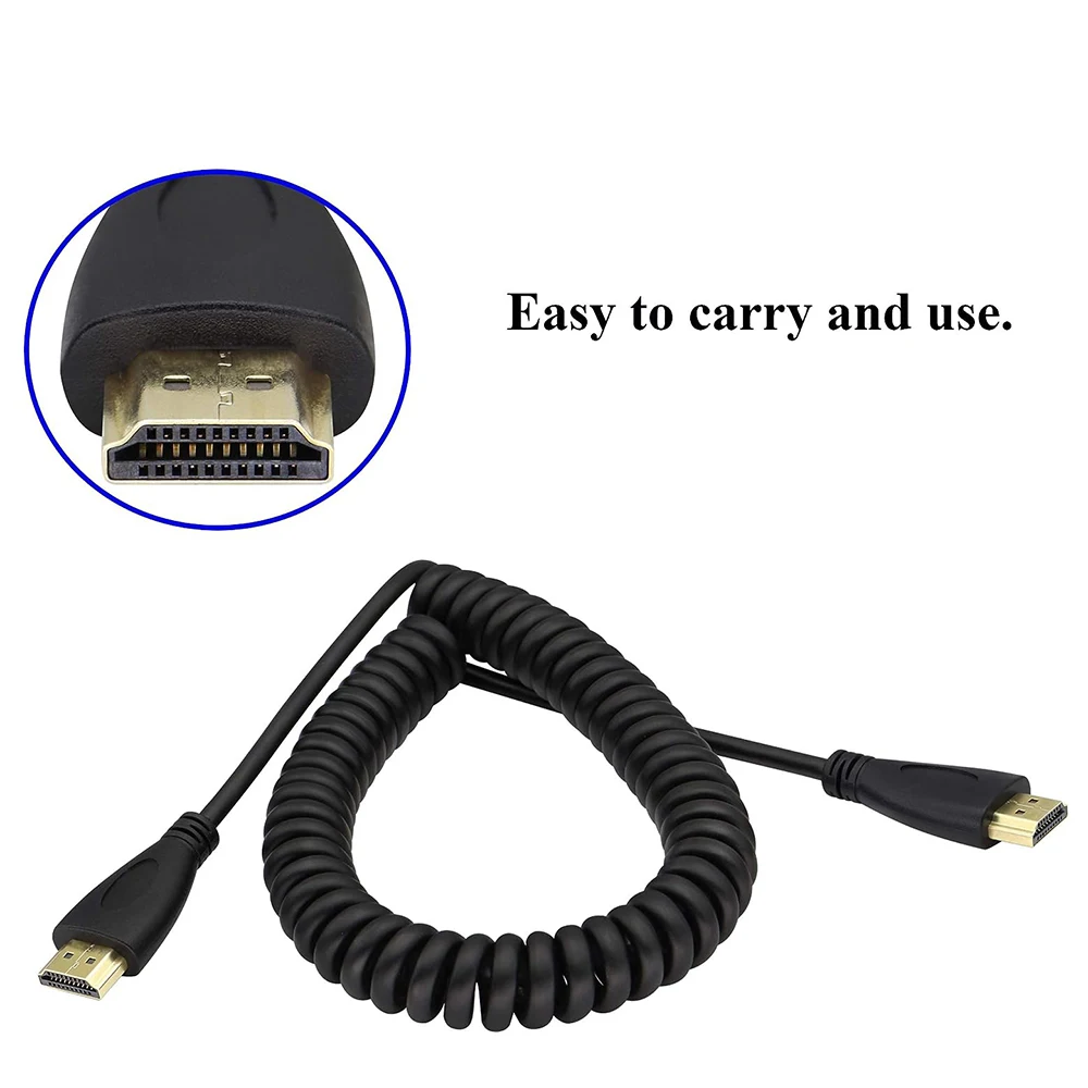 1080P Mini-HD Micro-HD To HD V1.4 Male to Male Coiled Extension Spring Flexible Cable for PC PS4 Camera Tablet HDTV