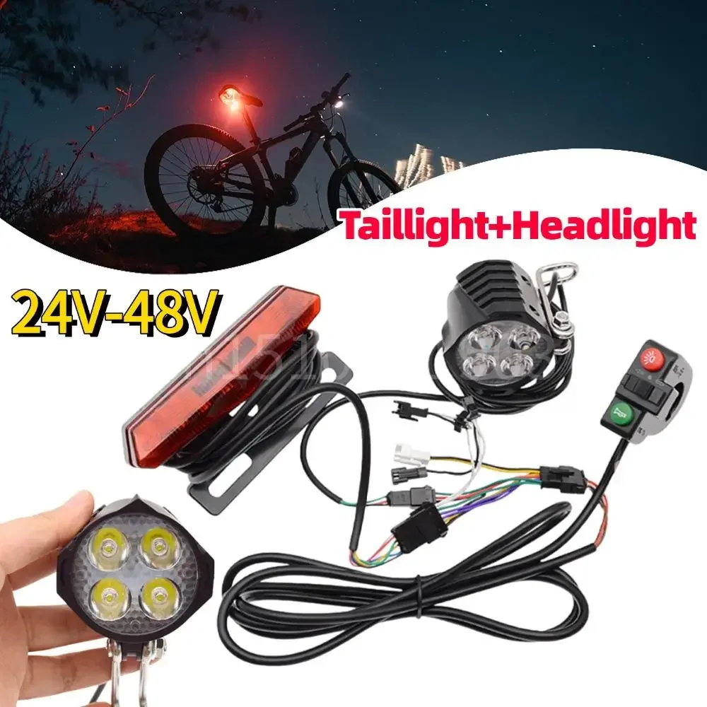 

LED E-Bike Front Brake Rear Light Set 24V-48V Bike Rack Lamp with Switch Electric Bicycle Headlight Tail Light Accessories