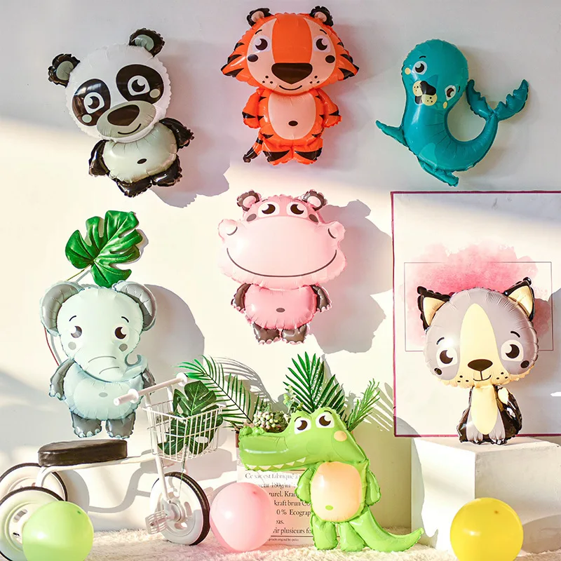 Q-version Animal Foil Balloons Lion Tiger Bear Fox Rabbit Panda Zoo Theme Baby Shower Birthday Party Decorations view 5