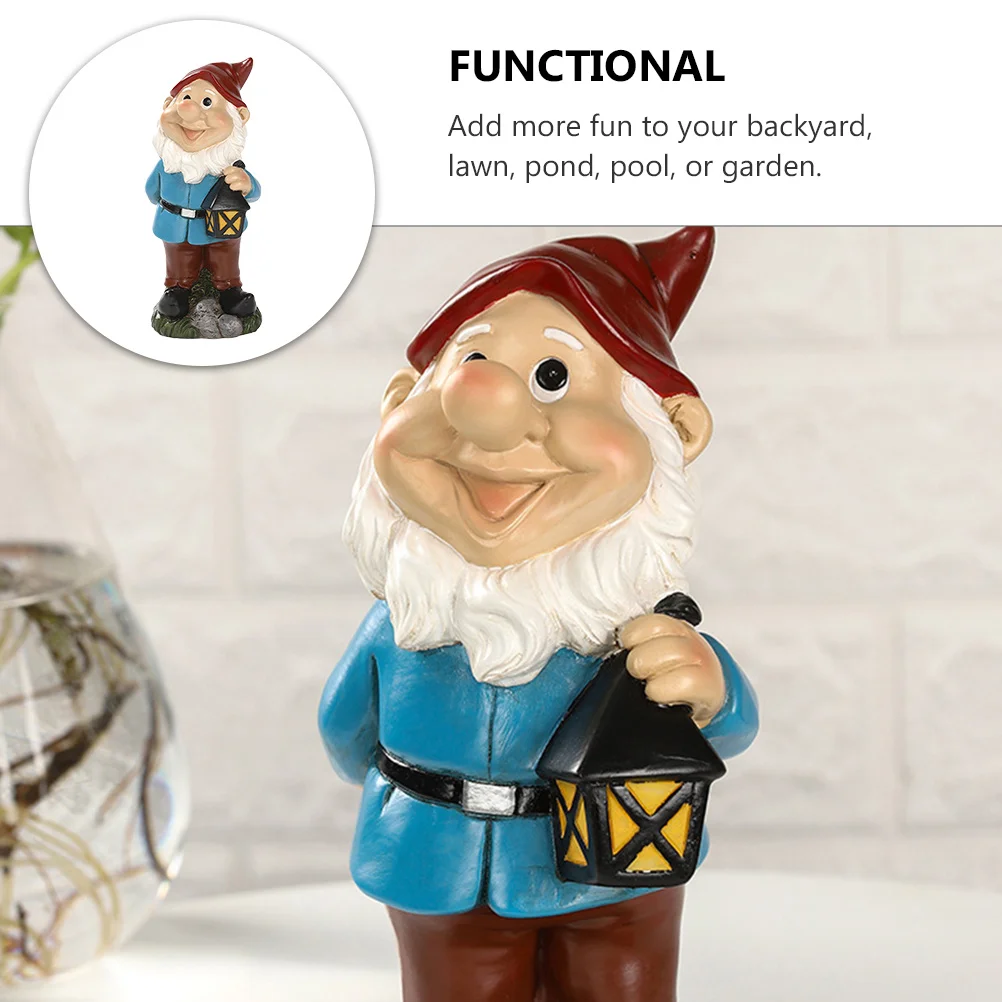 

1Pcs Lantern Holding Dwarf Resin Ornament Adorable Garden Decor for Lawn Pond Pool Backyard Outdoor Indoor Desktop Decoration