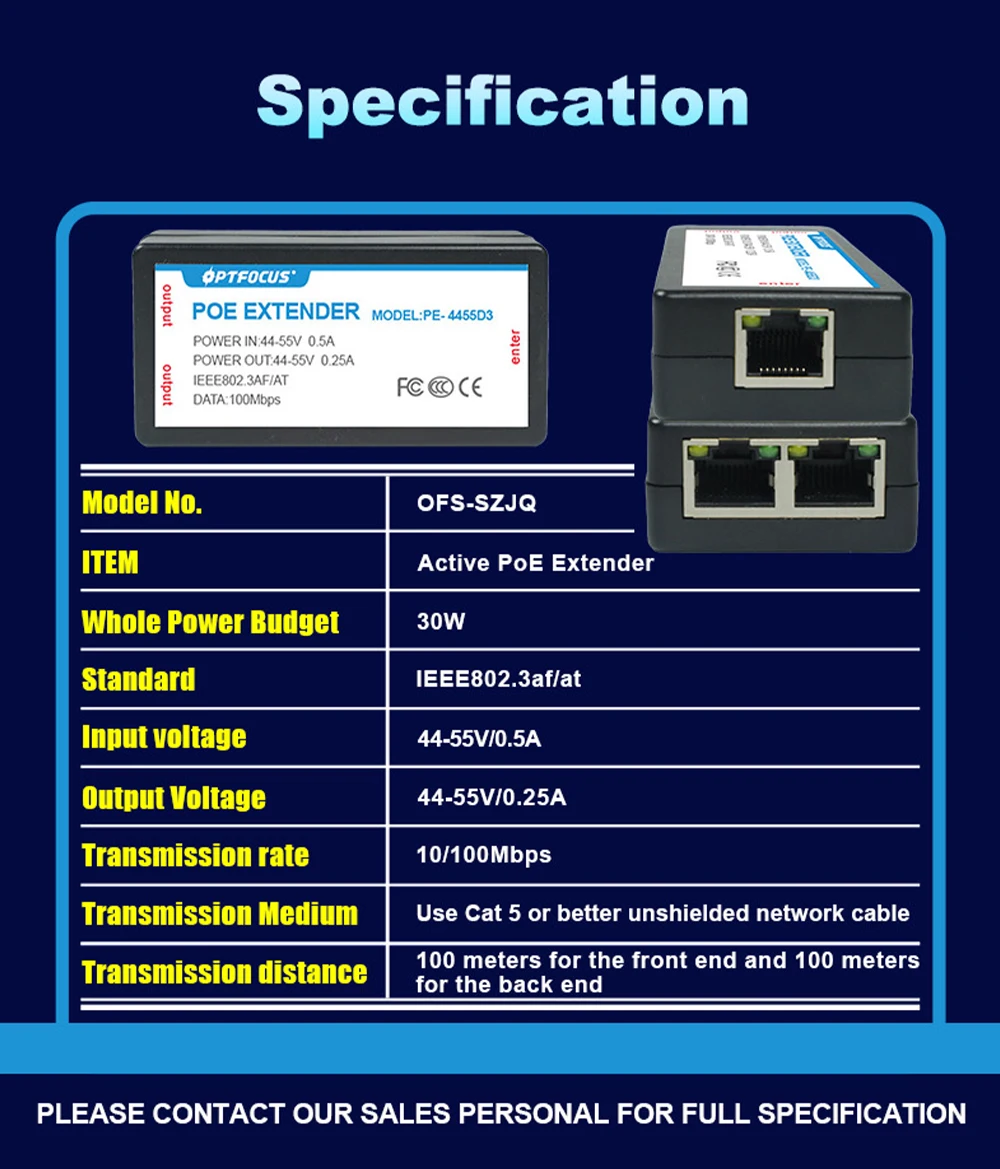 POE Extender 2 Ports Out 48V Output For CCTV IP Camera System 1:2 POE Splitter Extender