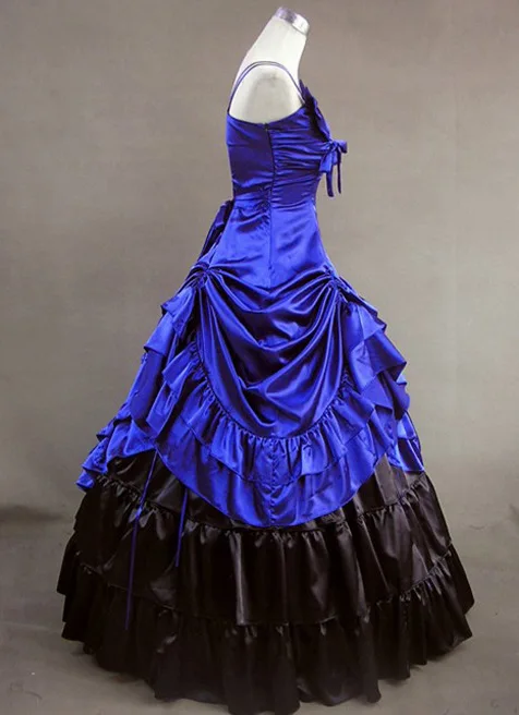 Vestido de rainha medieval feminino, vestido de noite princesa, saia plissada, elegante Lolita gótica, vitoriana extravagante azul