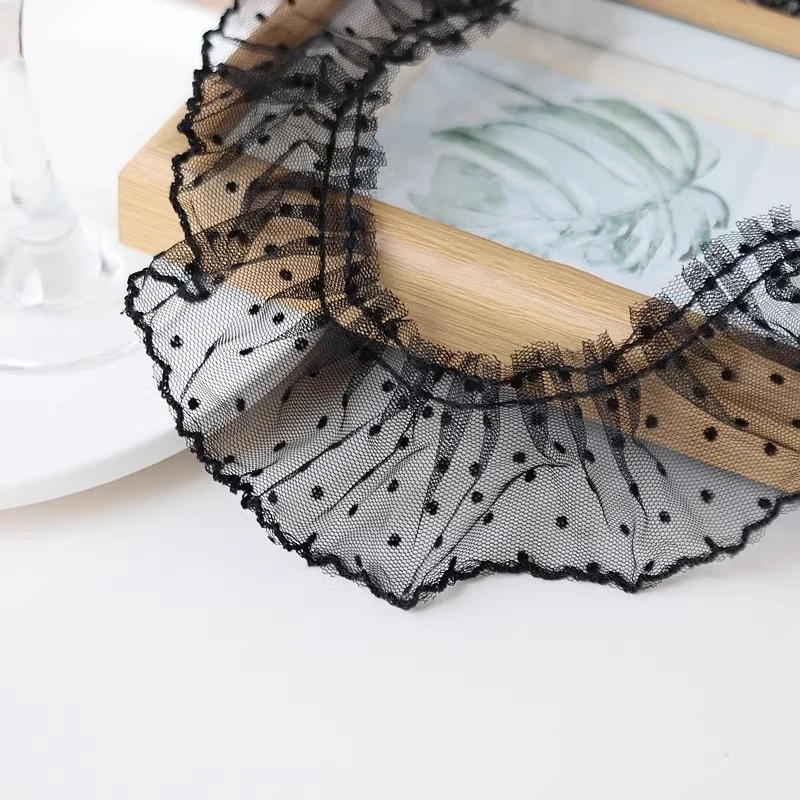 6cm wide flocked dot wavy edge pleated lace DIY girl children's clothing skirt decoration accessories production and supply