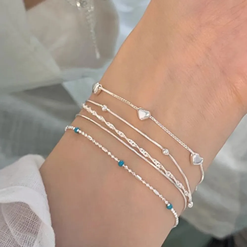 925 Sterling Silver Line Extremely Fine Bracelet for Women Love Haert Bead Korean Ins Sweet Jewelry Gift Dropshipping