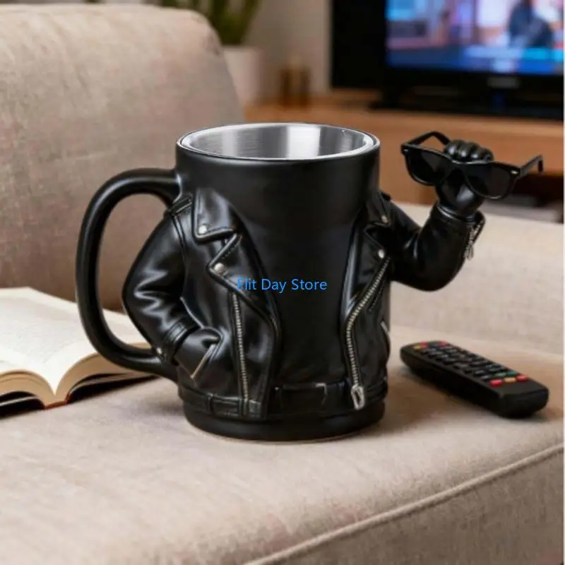 F92C Elegant Large Resin Mug For Office Home Outdoor Use Biker Jackets Designs Cup