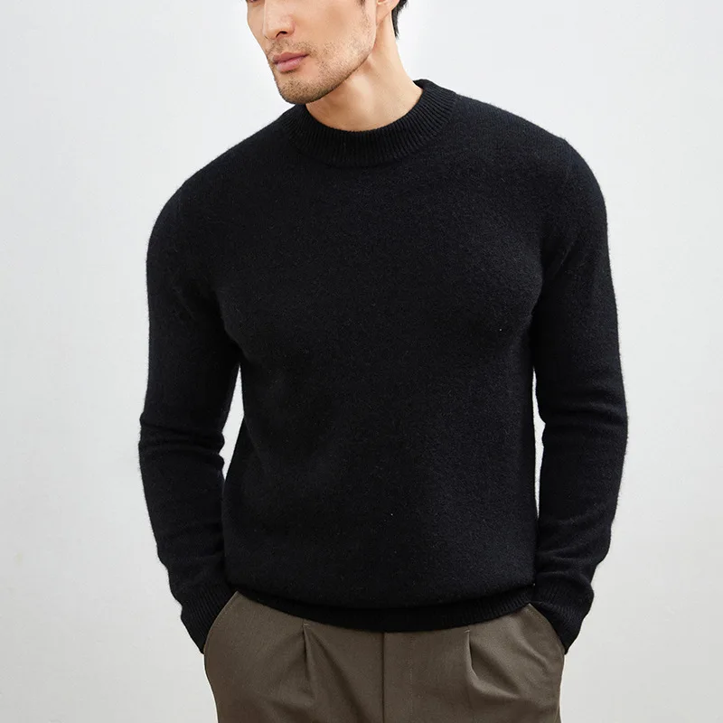 الخريف الشتاء جولة الرقبة سترة الكشمير المعنقة الرجال طويلة الأكمام الأعمال الماعز سترة صوف