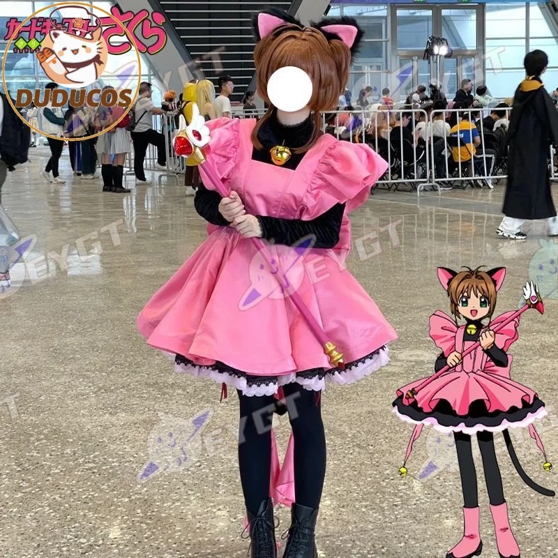 Sakura Cosplay Anime Card Captor Costume Kawaii Furry Black Cat Cos Furrsuit Earwear Pink Sweet Lolita Cake Dress Wigs Christmas