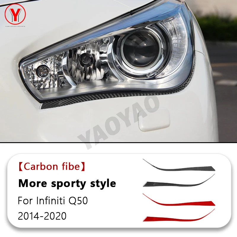 

Front Lamp Bottom Strip Headlight Cover Trim Interior Decorative Sticker Carbon Fiber For Infiniti Q50 2014-2020