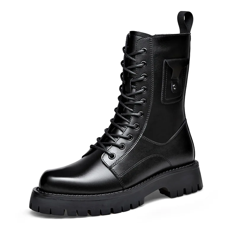 men's fashion high motorcycle boots autumn winter shoes lace-up genuine leather platform boot brand designer long knight botas image 5