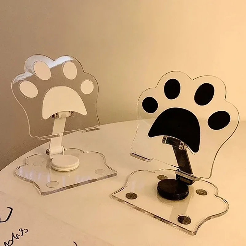 Supporto per telefono portatile trasparente creativo carino pieghevole con altezza regolabile ruotabile e supporto durevole per artiglio di gatto da tavolo