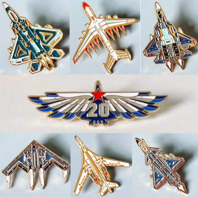 Exhibition Space Fighter Badge 20 H-6K Education 8 J-20 Drone Model Metal Badge Military Fan Collection Hobby Souvenir