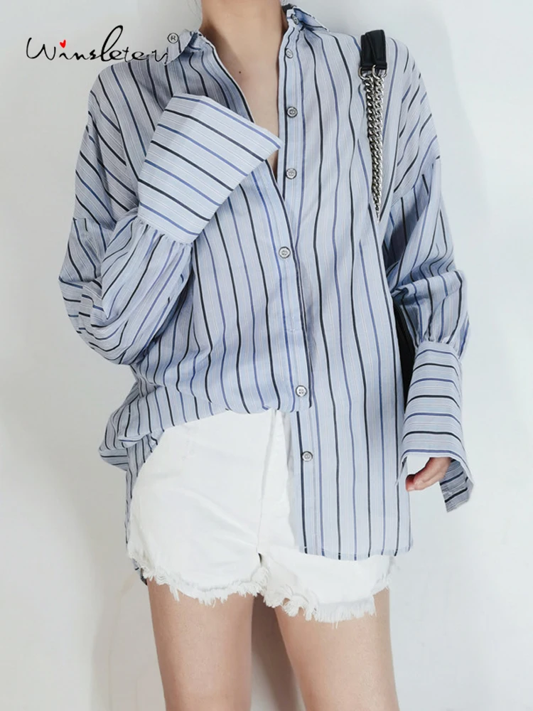 

Winsleter-30%Silk 70%Cotton Elegant Shirt, Long Sleeve Striped, Women French Vintage Lazy Loose Blouse, 2026 Spring New T62936CC