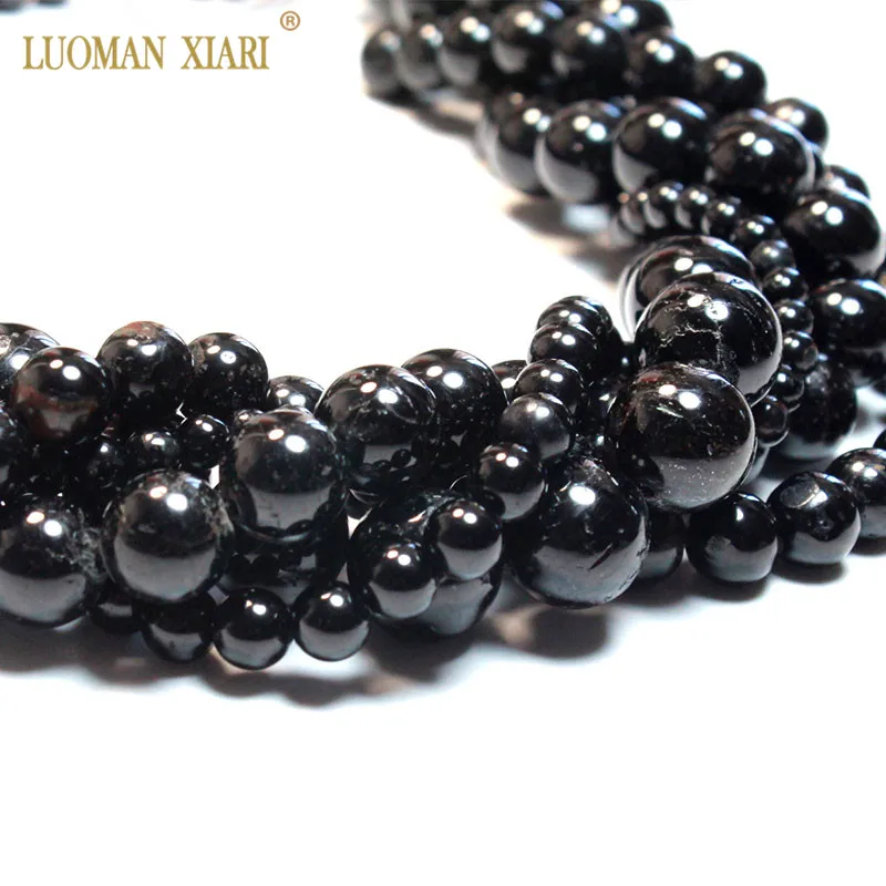 Wholesale 100% Natural Black Tourmaline Round Gem Stone Beads For Jewelry Making DIY Bracelet Necklace 4/6/8/10/12mm Strand 15\'\'