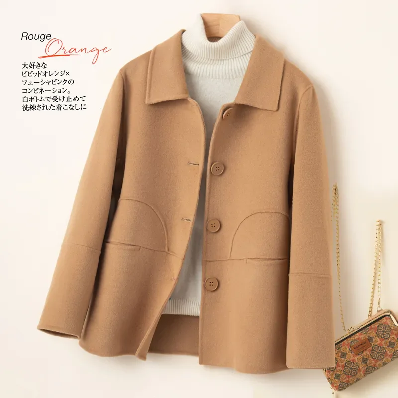 

2025 New Women 100% Double-Sided Woolen Jacket Spring Autumn High-End Long Sleeve Short Wool Coat Female Loose Outerwear B708