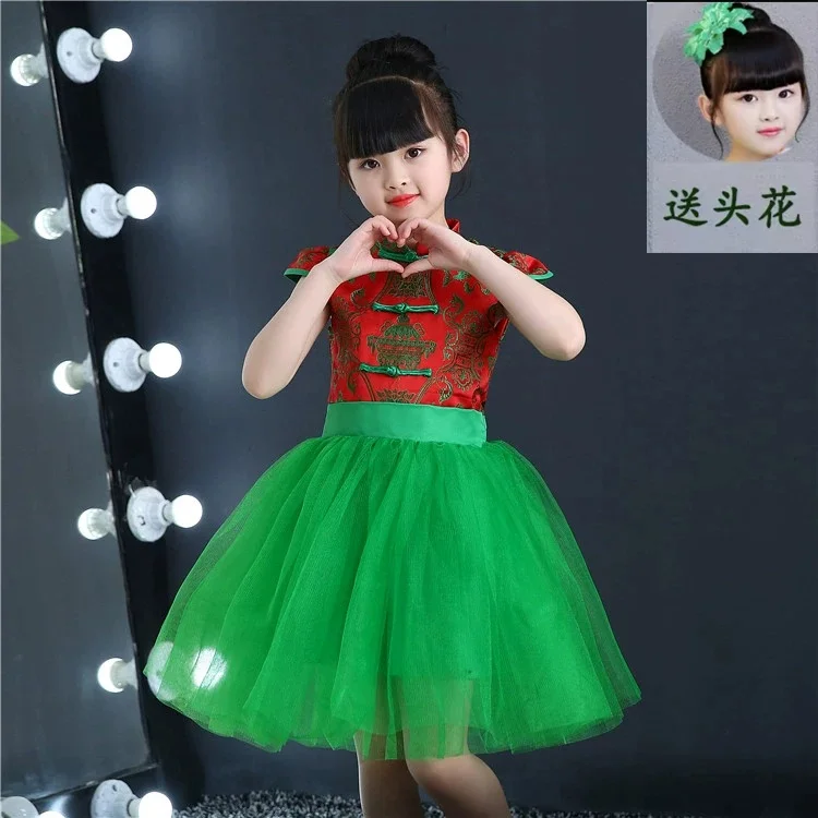Modern Green Dance Dress for Girls Sequin Lyrical Contemporary Freestyle Grass Flower Dance Costume Girls - view 6