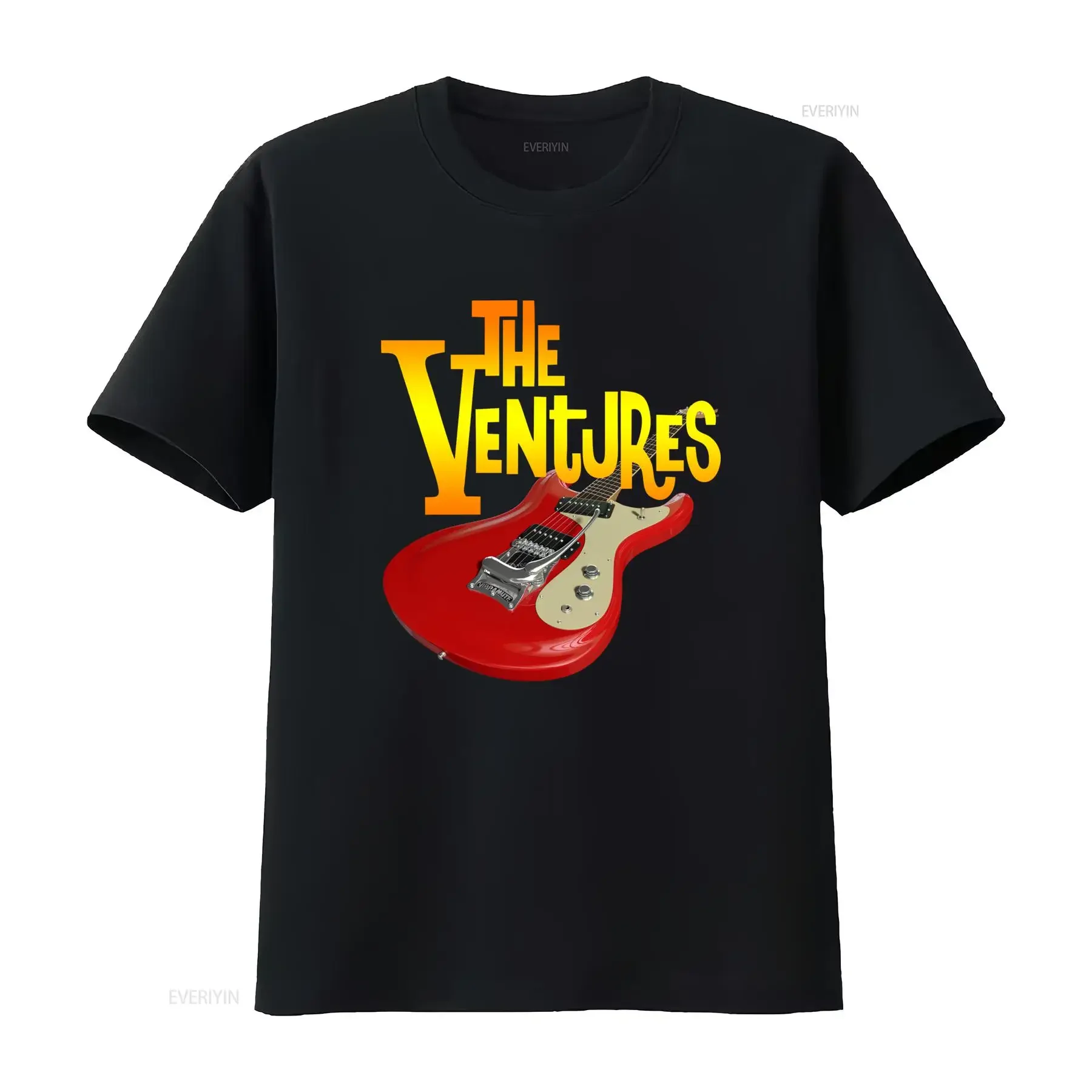 Vintage Rock Band The Ventures Red Electric Guitar Print Casual T Shirt vintage Washed streetwear Comfortable fashion Unisex