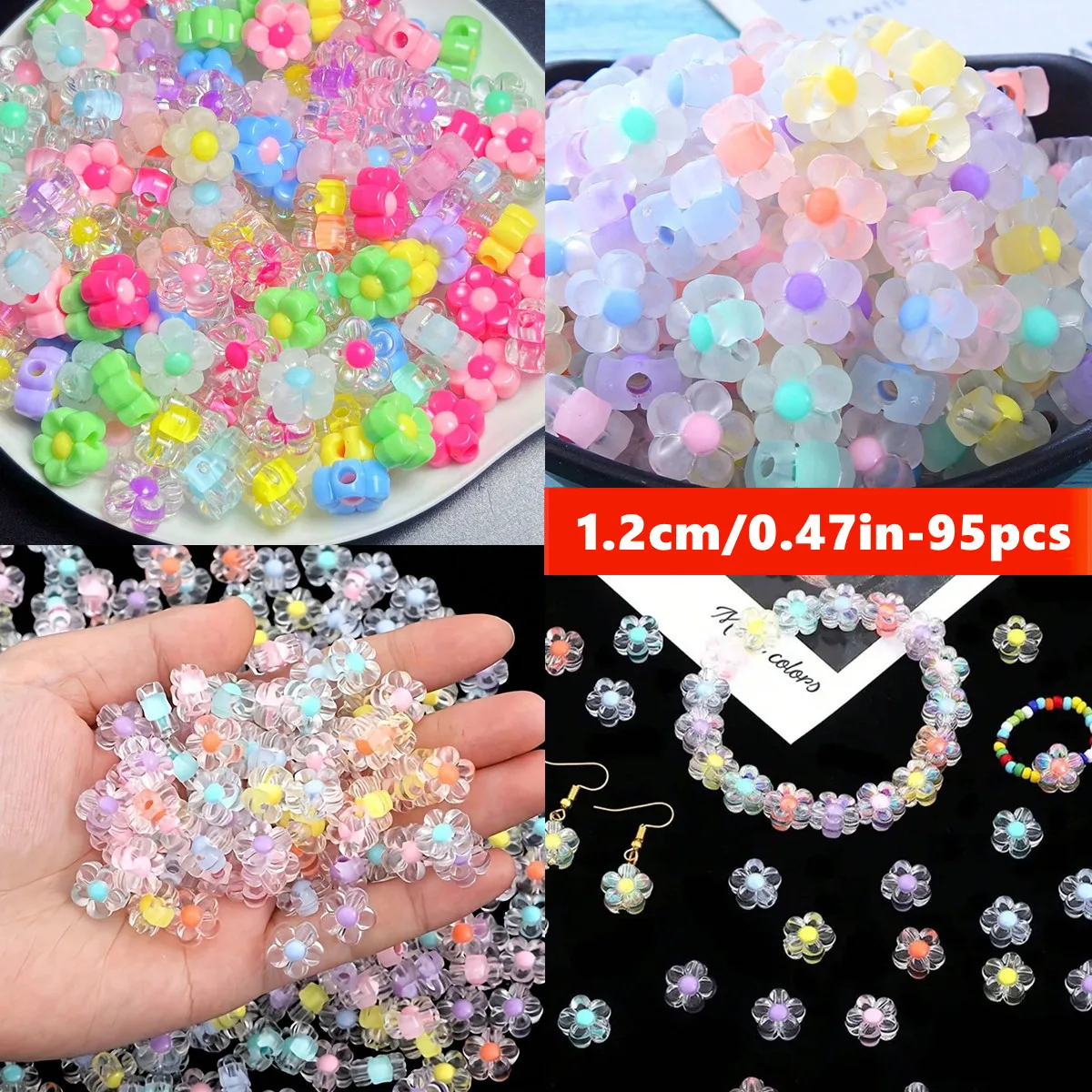 12mm 95pcs 5 colors Random color mixing Flower Acrylic Beads Matter Mix Color For DIY Making Couple  Small Business Supplies
