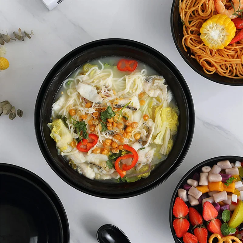 D5 Ramen Bowl Large Striped Fruit Bowl Large Caliber Capacity High Temperature Resistance Kitchen Utensils Tableware Noodle Bowl