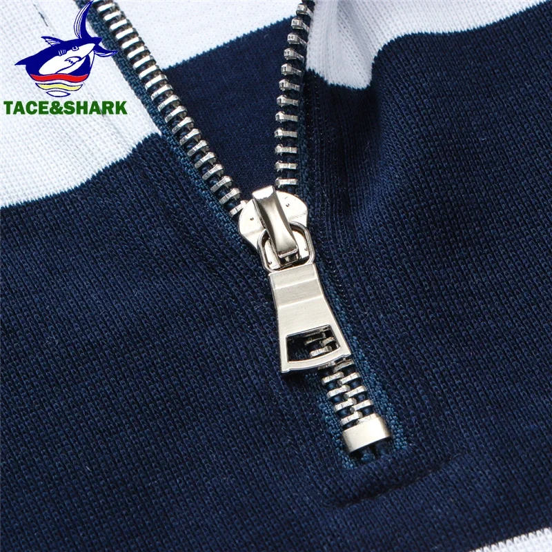 TACE&SHARK Brand Shark Wide Stripes Embroidery Red Long Sleeve Polo Tops Casual Fashion Men Slim Polo Casual Business Clothes