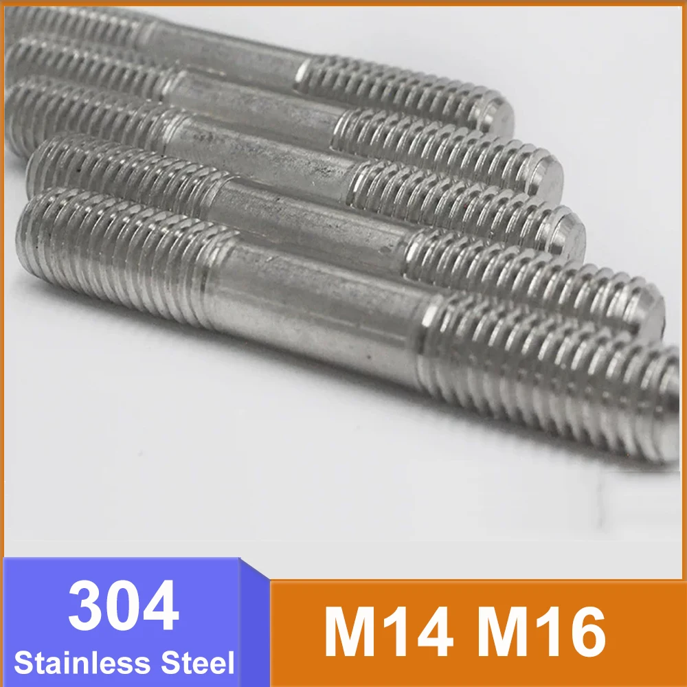 M14 M16 Extended Double End Stud Bolt 304 Stainless Steel Thread Threaded Rod Equal Length Through Wall Fixing Screw Hardware