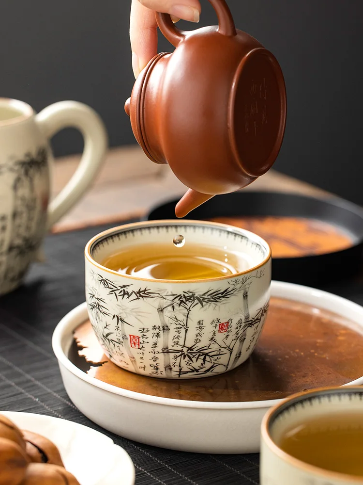 150ML Black Bamboo Ru Kiln Master Cup Household Tea Cup Handmade Tea Bowl Smelling Cup Teaset Supplies Teaware A Cup Of Tea