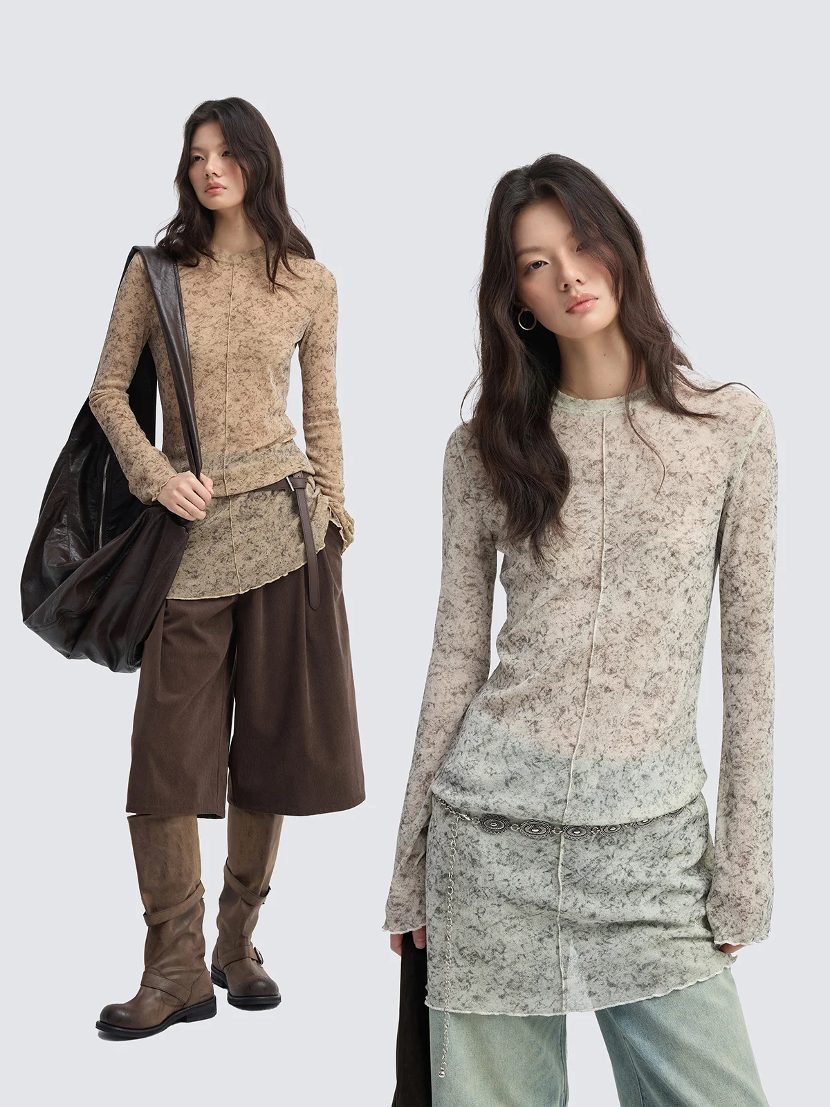 

JUSLIN round Ne Base irt Printed Sensation Micro Exposure Versatile Layering Dr L4 Commute Sle Slim Fit Long Sve