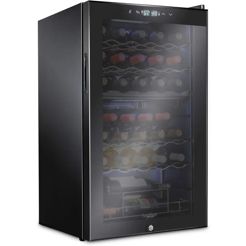 

33 Bottle Dual Zone Wine Cooler Refrigerator w/Lock | Large Freestanding Wine Cellar For Red, White, Champagne & Sparkling Wine