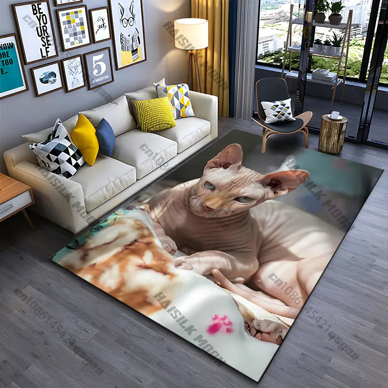 Hairless cat resting peacefully carpet Yoga living room room decor children's crawling mat doormat area rug games mat