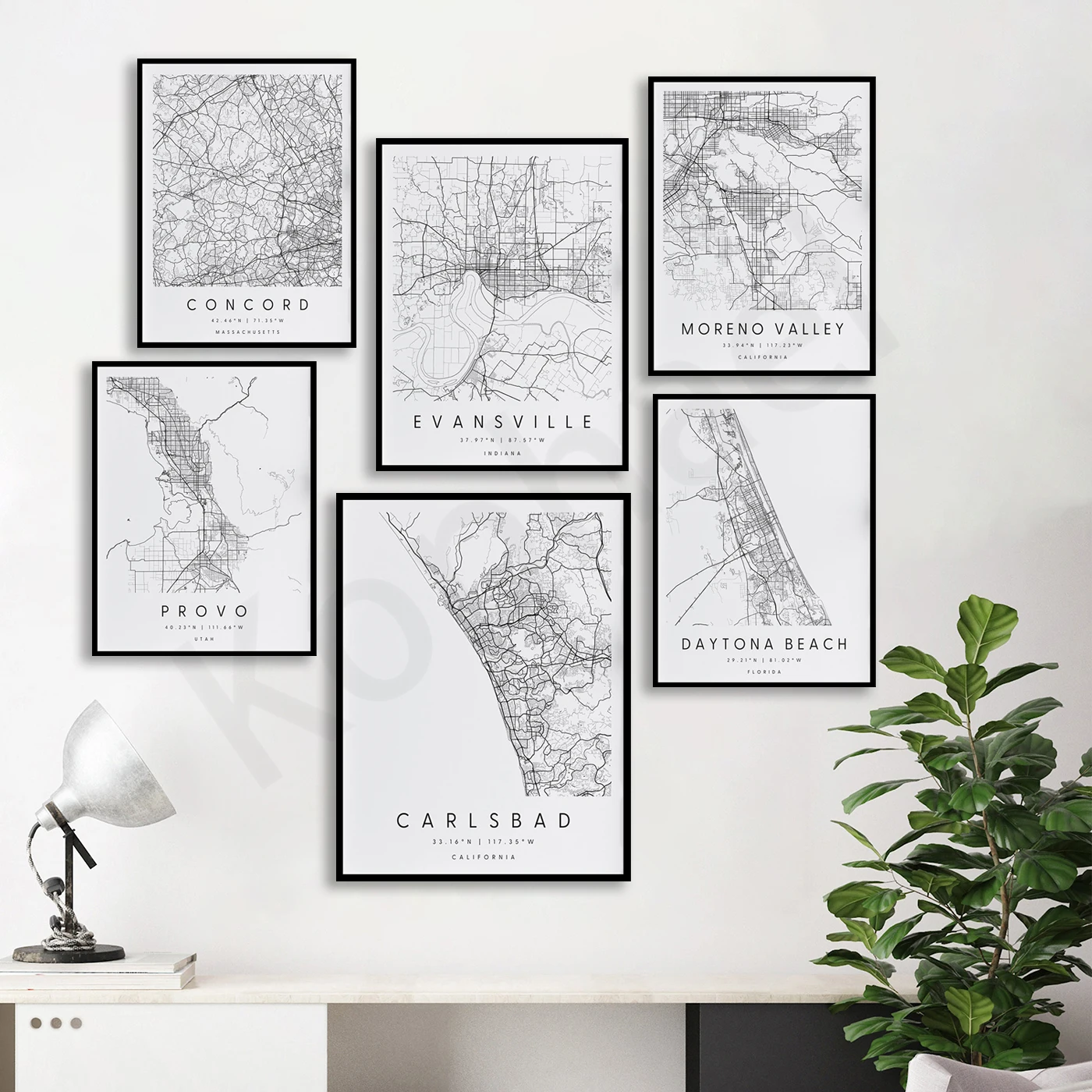 Carlsbad Concord Evansville Moreno Valley Provo Daytona Beach Panama Fairfield Pensacola Gainesville . City Streets Map Poster