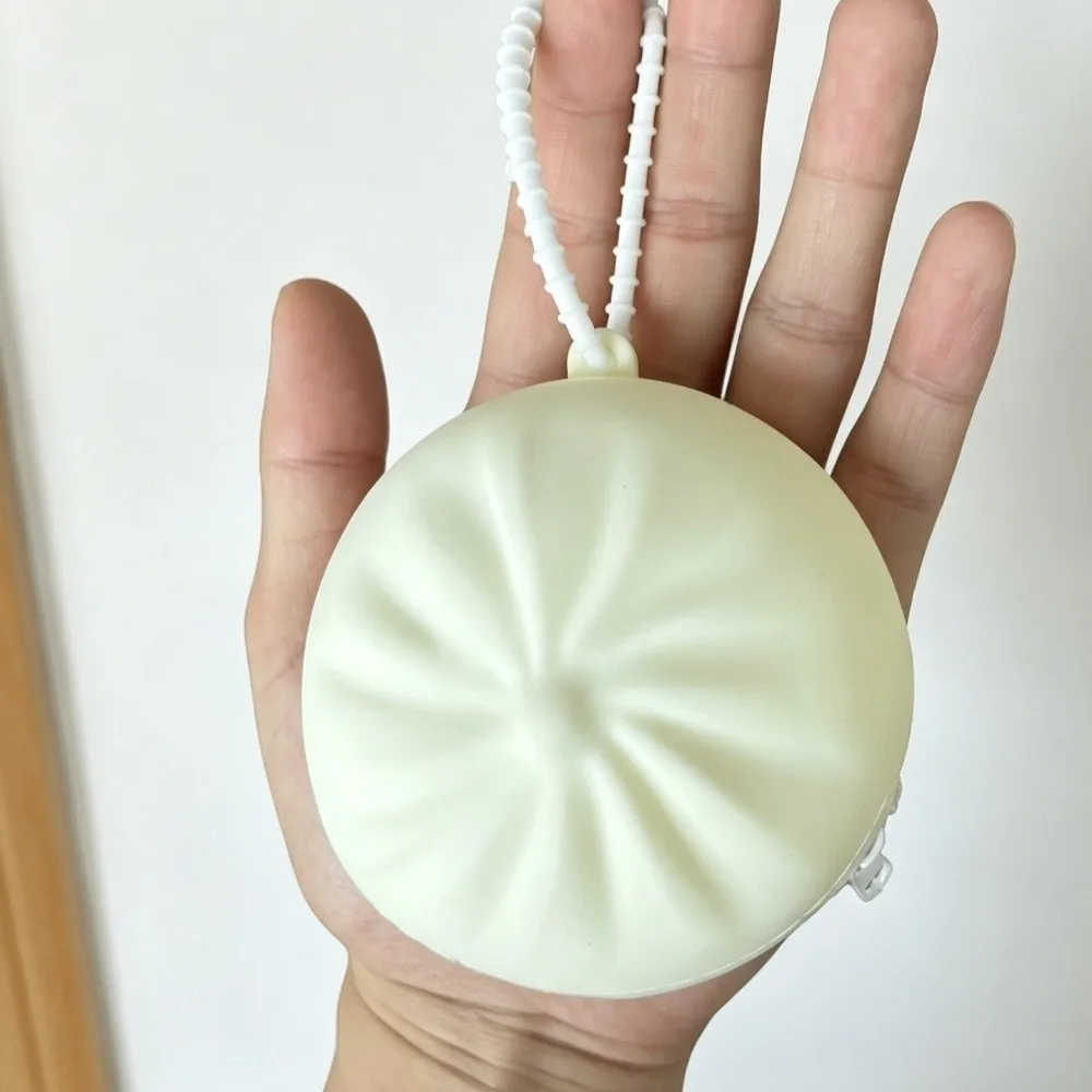 Silicone Steamed Bun Coin Purse Pleated Design Creative Simulated Xiaolongbao Storage Pouch Squeeze-Resistant Round Plump