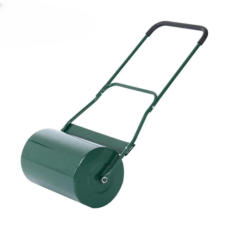 40L rolling lawn aerator drum scraper rod foldable handle filled with water or sand 32cm green garden tool cart