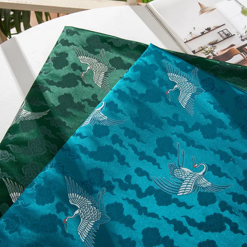 Luxury Crane Cloud Brocade Silk Fabric 2025 Spring Summer Hanfu Mongolian Robe Material Breathable Premium Wholesale