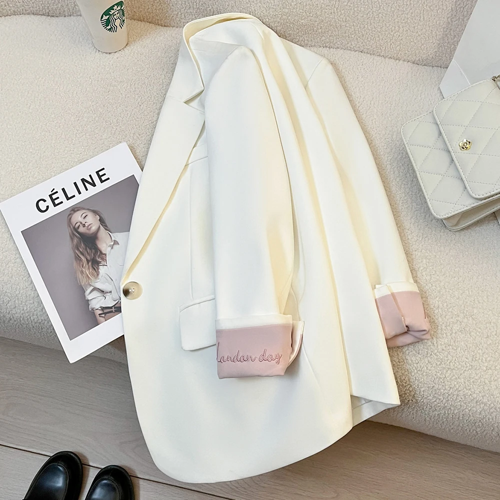 Women Suit Casual Jacket Classic Style Short Coat New Fashion Chic Embroidered Cuff High-End Design Cool Female Short Outwear