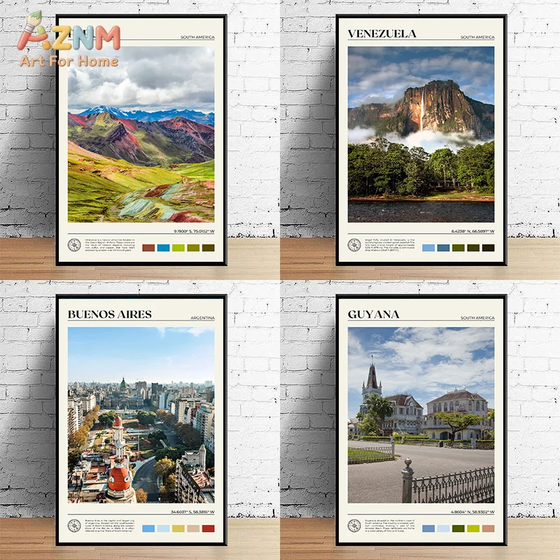 AZNM Frameless Canvas Poster South America City Travel Print, Machu Picchu Vintage Landscape Geography Tourism Wall Art Picture