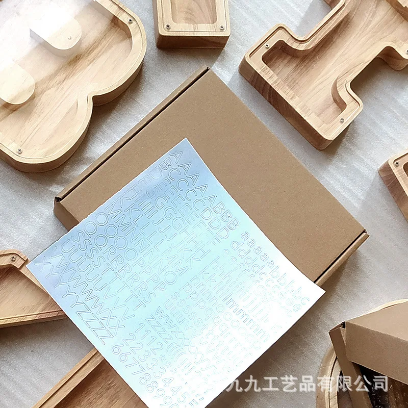 Cross-border Alphabet Piggy Bank Piggy Bank Holiday Gift Transparent Piggy Bank Gift Wooden English Creative Wooden