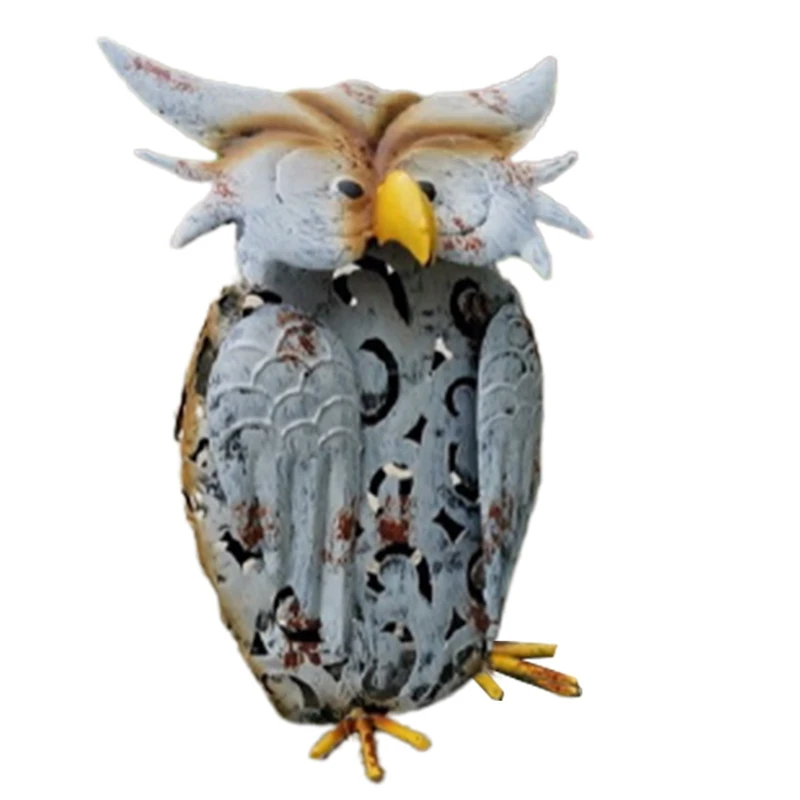 Owl Statue Antique Painted Solar Light Metal Crafts Garden Lawn Courtyard Decoration Iron Art Animal Model Solar Light