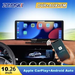 10.26 Inch Car Carplay Android Auto Monitor Dash Camera Board ADAS DVR Cam Touch Screen LCD Portable Multimedia WiFi Navigate