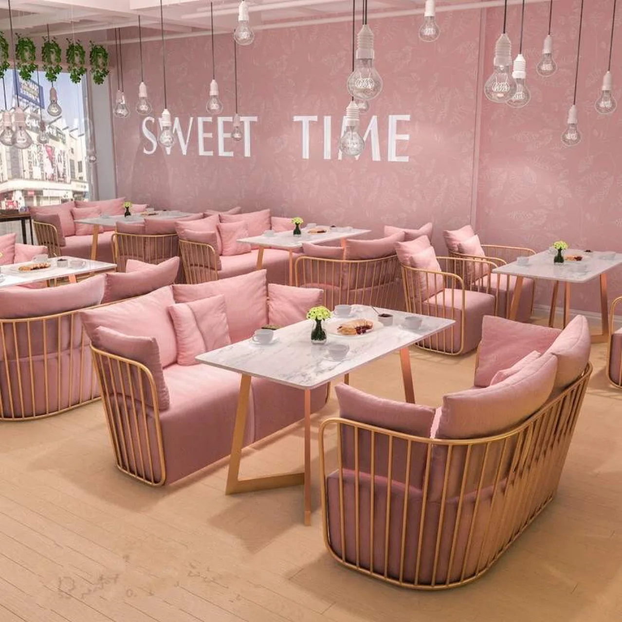 Sofá simple y doble de hierro forjado, restaurante moderno de celebridades de Internet, cabina de negociación