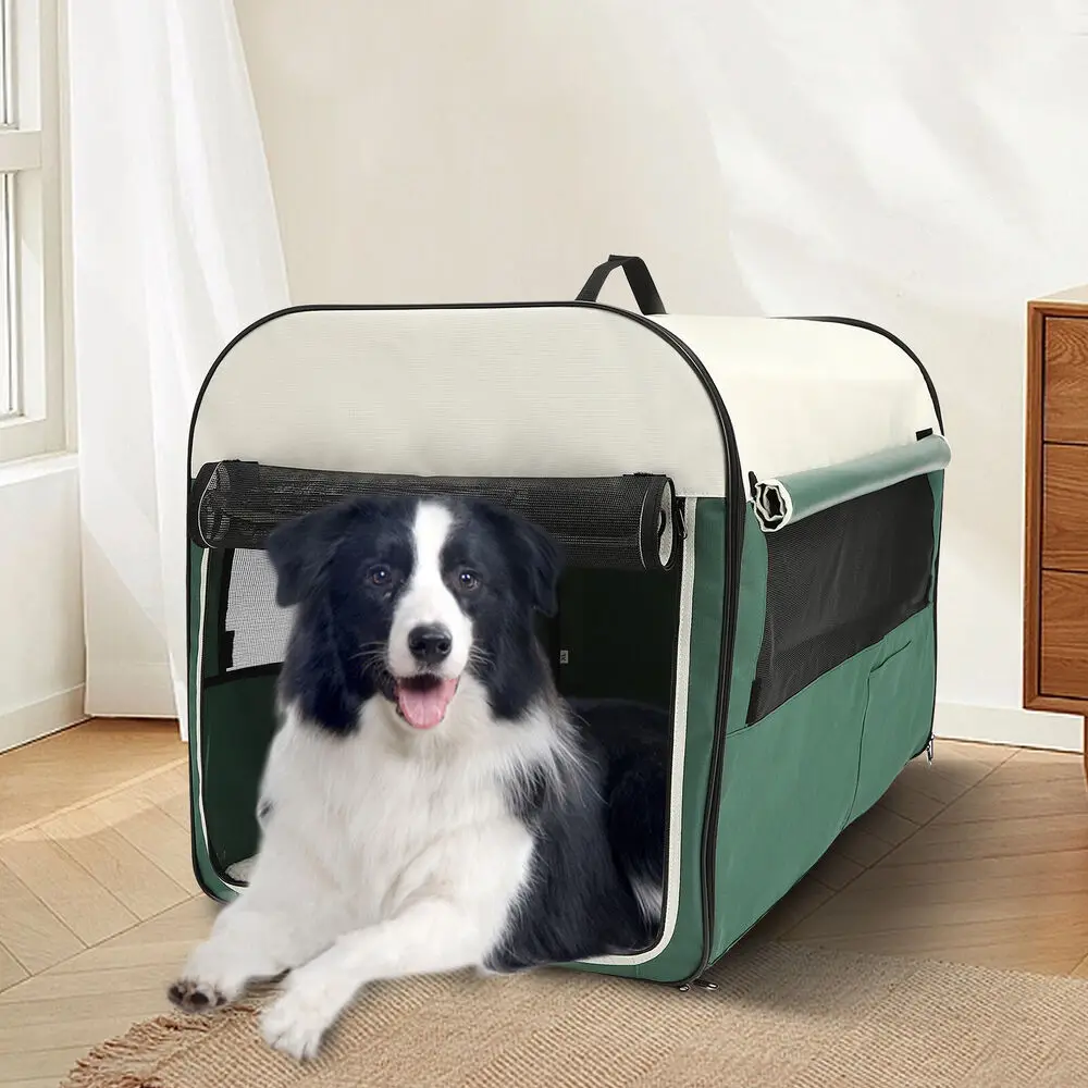 

36" Dog Cage Crate Kennel Pet Cat Cage Crate Travel Folding Carrier Crate Green dog bed